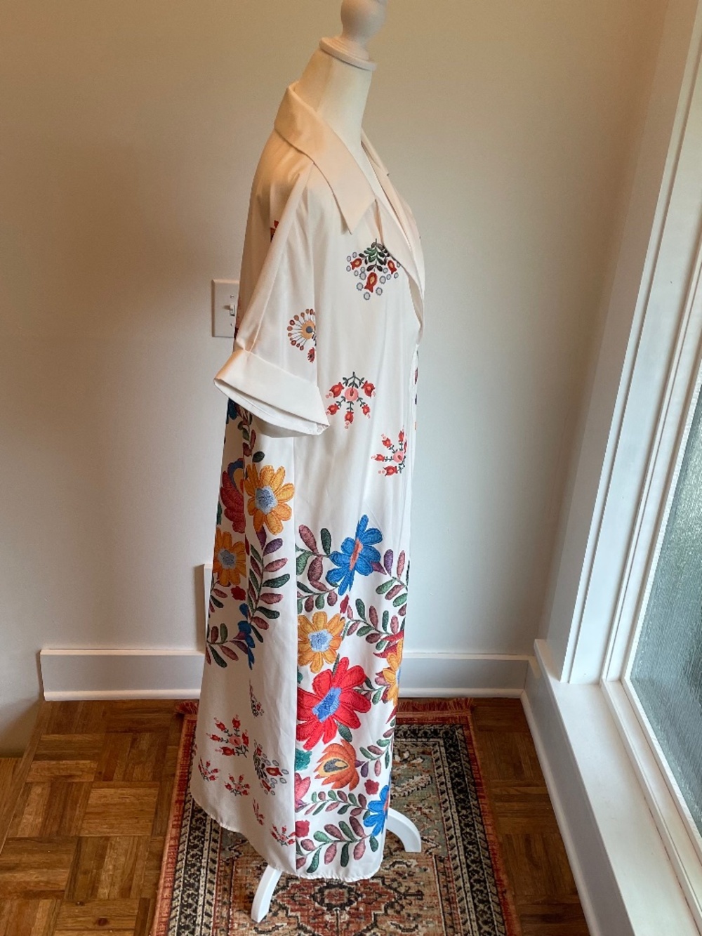 Shein Curve + Boho Casual White Floral Print Maxi Shirt Dress Robe Cover-up XL - Picture 5 of 12